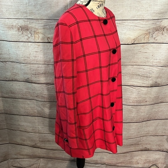 Vintage Jaeger Blazer Red Plaid Size 14 Linen Blend Great Britain Window Pane - Picture 3 of 12